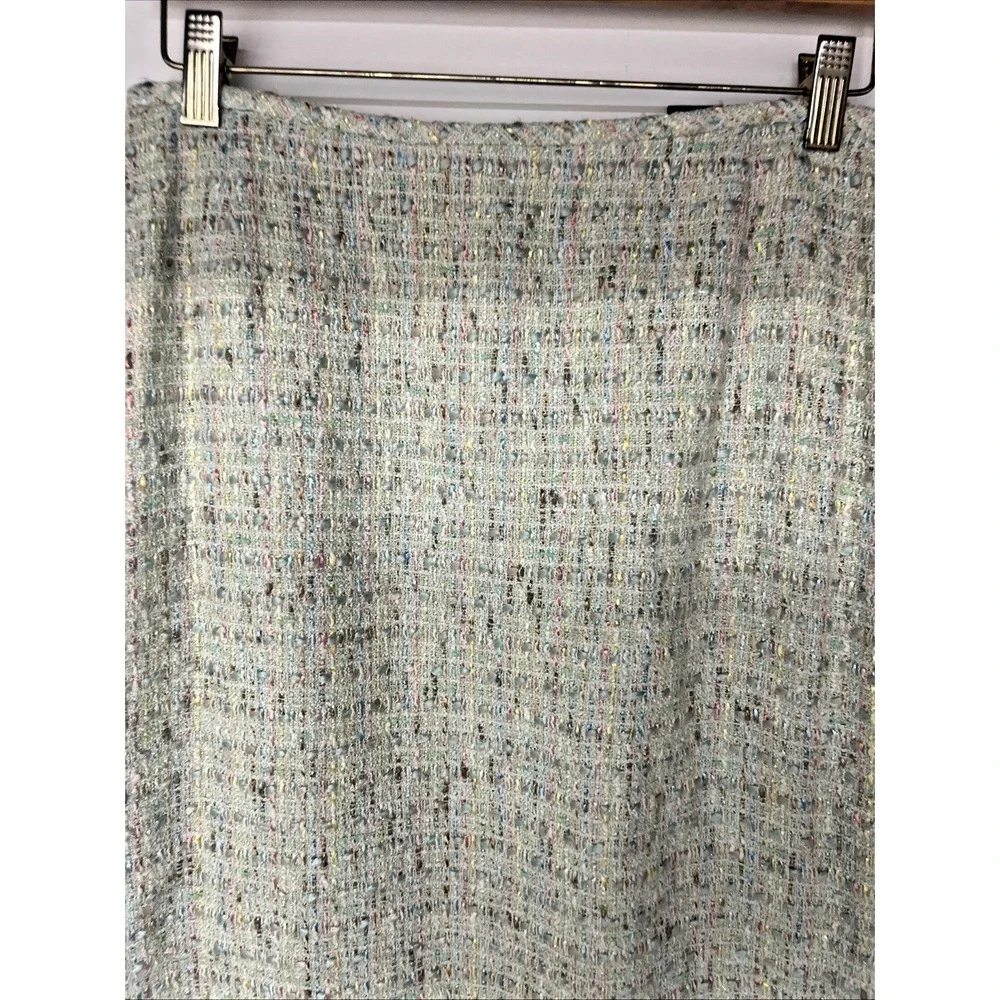 Tahari 2 Pc Boucle Tweed Skirt Suit Set Size 12 Sequin Trim Pastel Career - Picture 7 of 16
